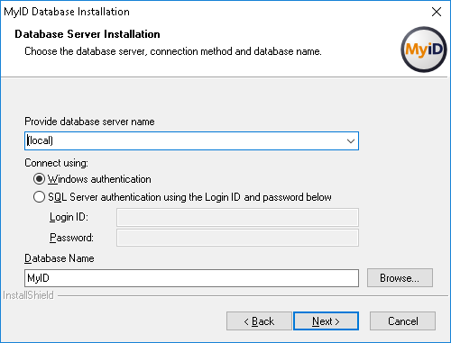 Installation select database screen